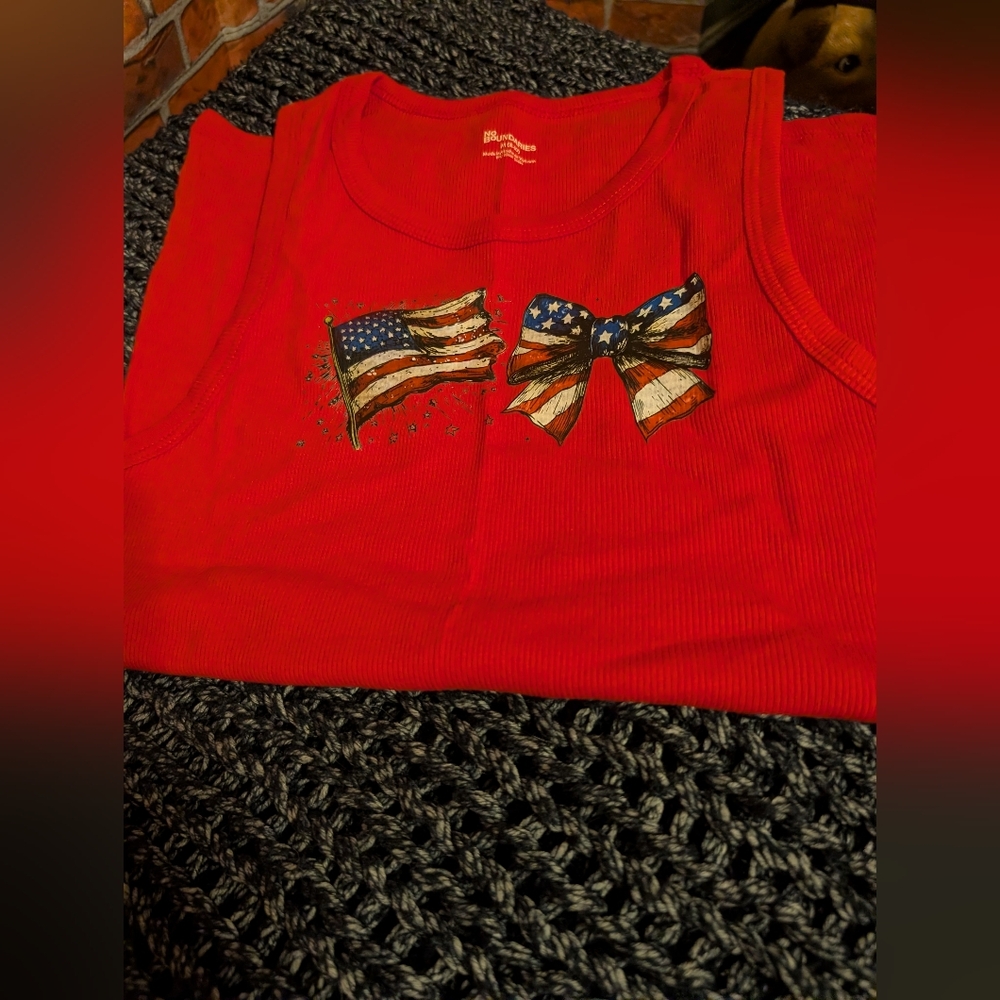 No Boundaries Red Tank Top with Flag and Bow